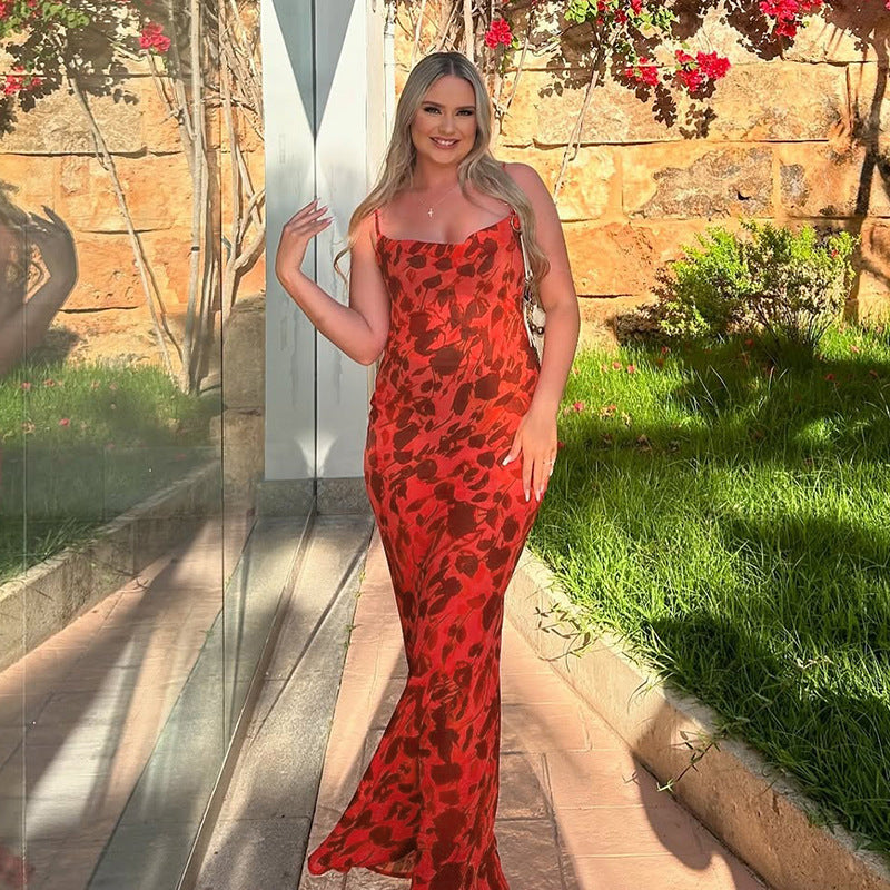 Robe maxi bodycon sans manches pour femmes avec motif floral Chic und Stil