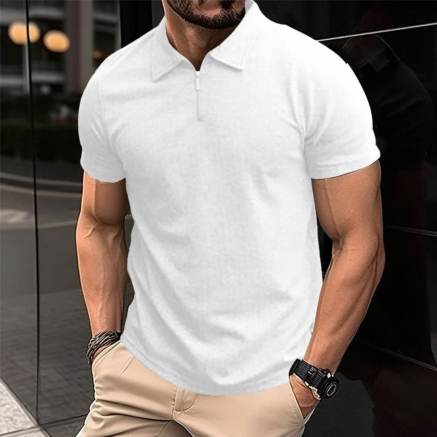 Polo pour hommes avec fermeture éclair moderne et tissu structuré Chic und Stil