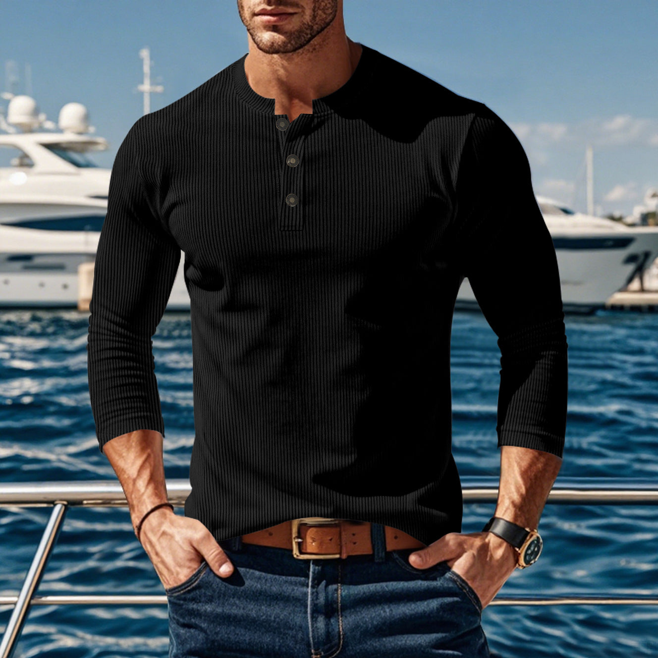 Chemise à manches longues pour hommes avec patte de boutonnage confortable et design texturé Chic und Stil