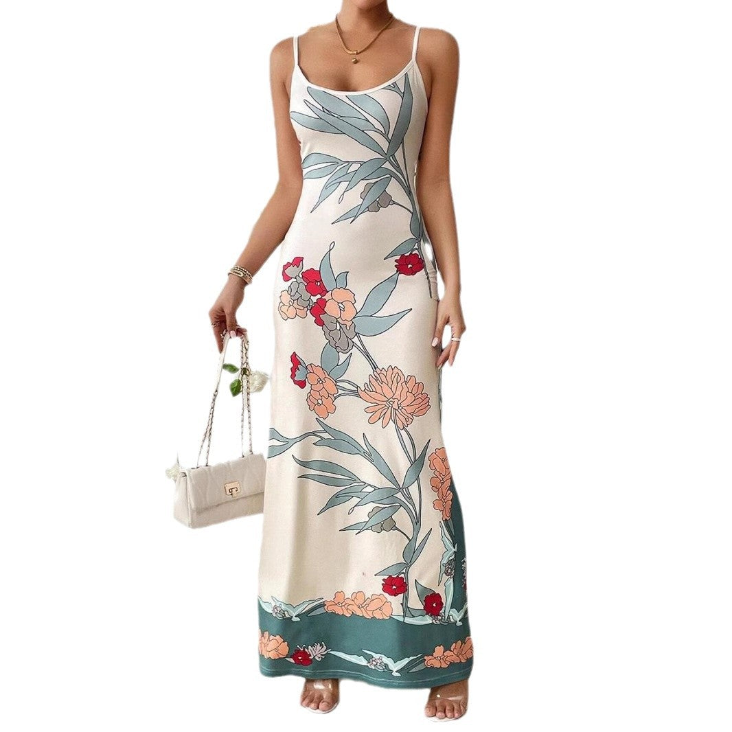 Robe maxi à bretelles spaghetti fleurs Chic und Stil