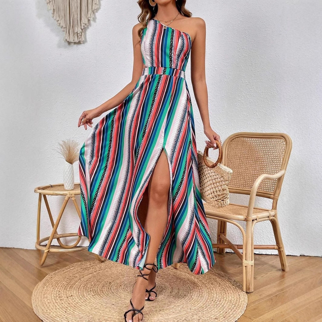 Robe maxi à une épaule avec fente haute Chic und Stil