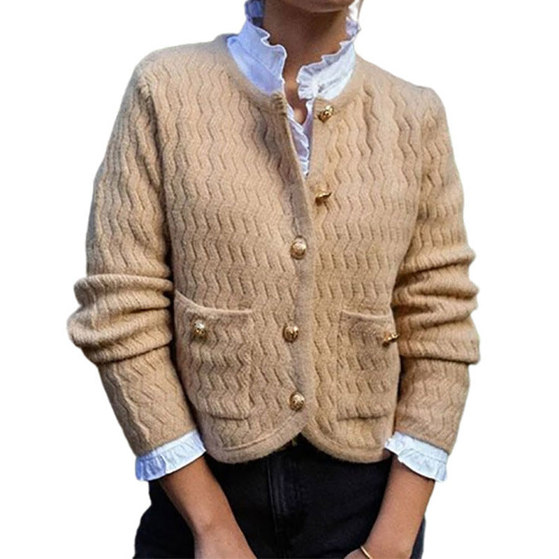 Cardigan dames avec motif à carreaux structuré et boutons décoratifs Chic und Stil