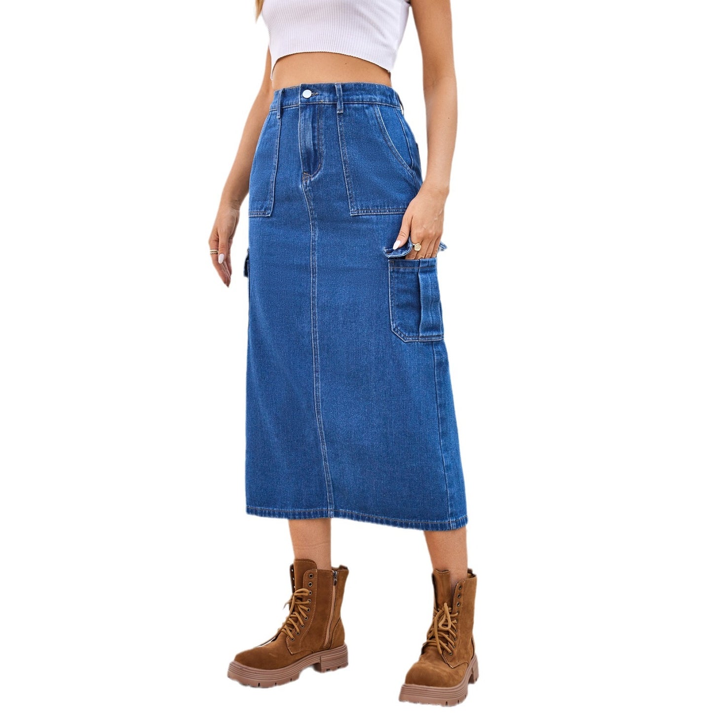 Jupe maxi cargo pour dames avec des poches latérales pratiques et une taille haute Chic und Stil