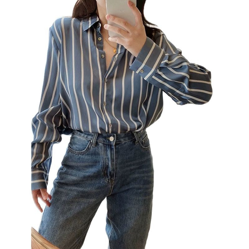 Chemisier en Satin Rayé à Boutons Chic und Stil
