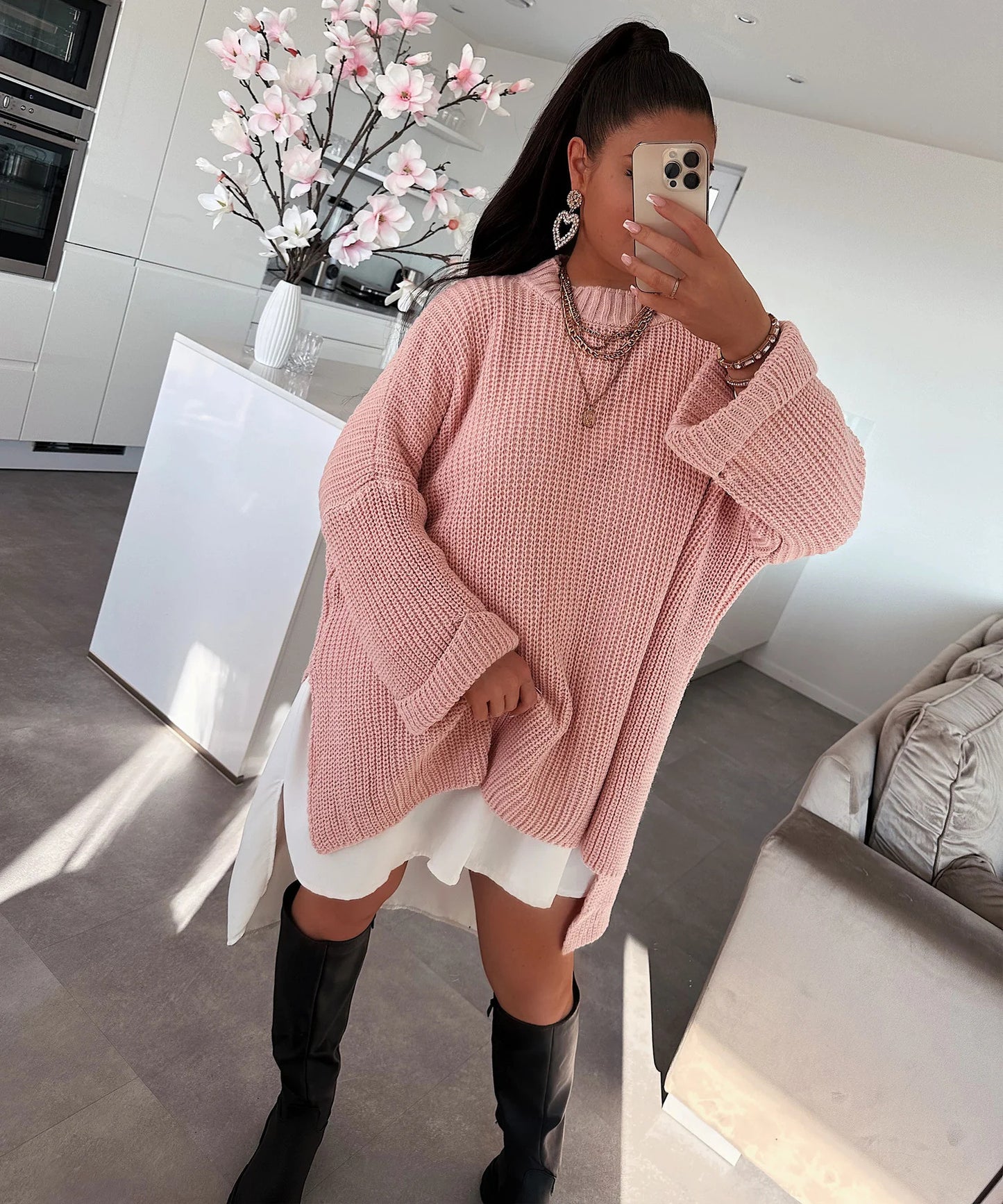 Pull oversized en maille épaisse pour femme avec décolleté en V et coupe décontractée Chic und Stil