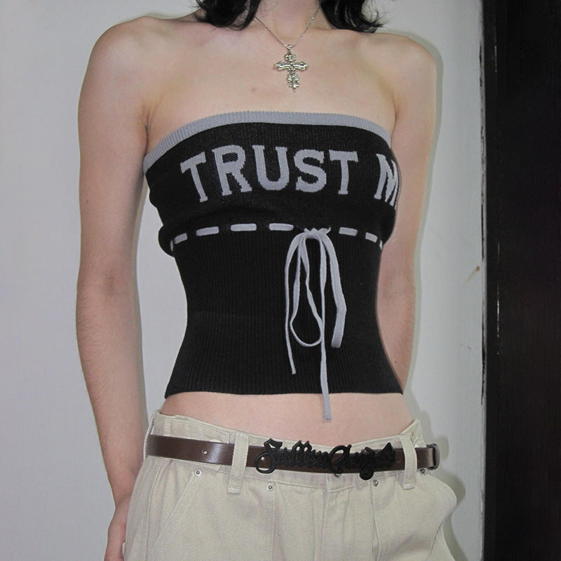 Haut en tricot sans bretelles pour femmes avec texte motivant Chic und Stil