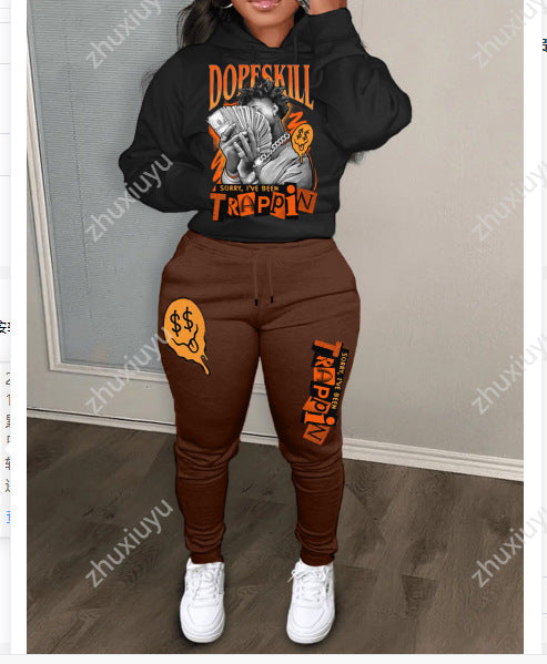 Women's hoodie and jogger pants set with creative graphic print Chic and Style