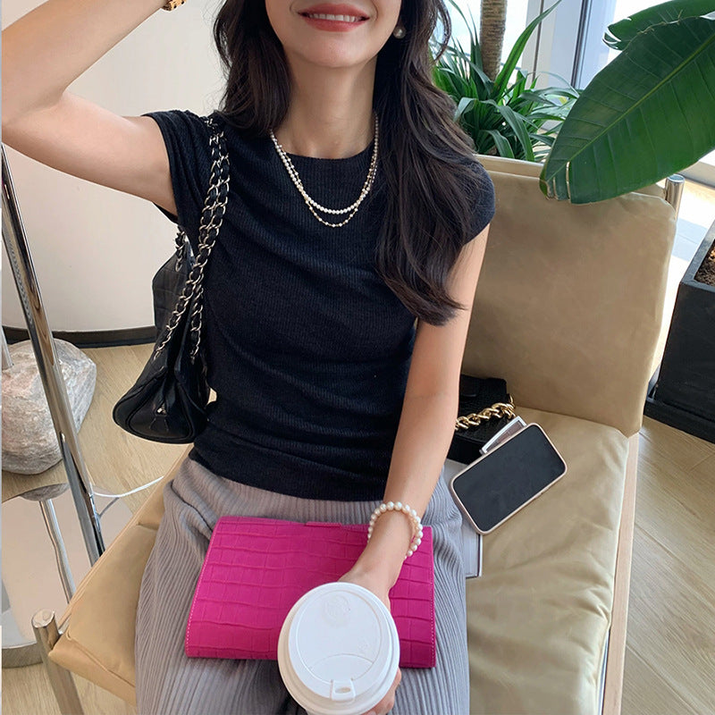 Top à manches courtes en ribbed pour femmes Chic und Stil