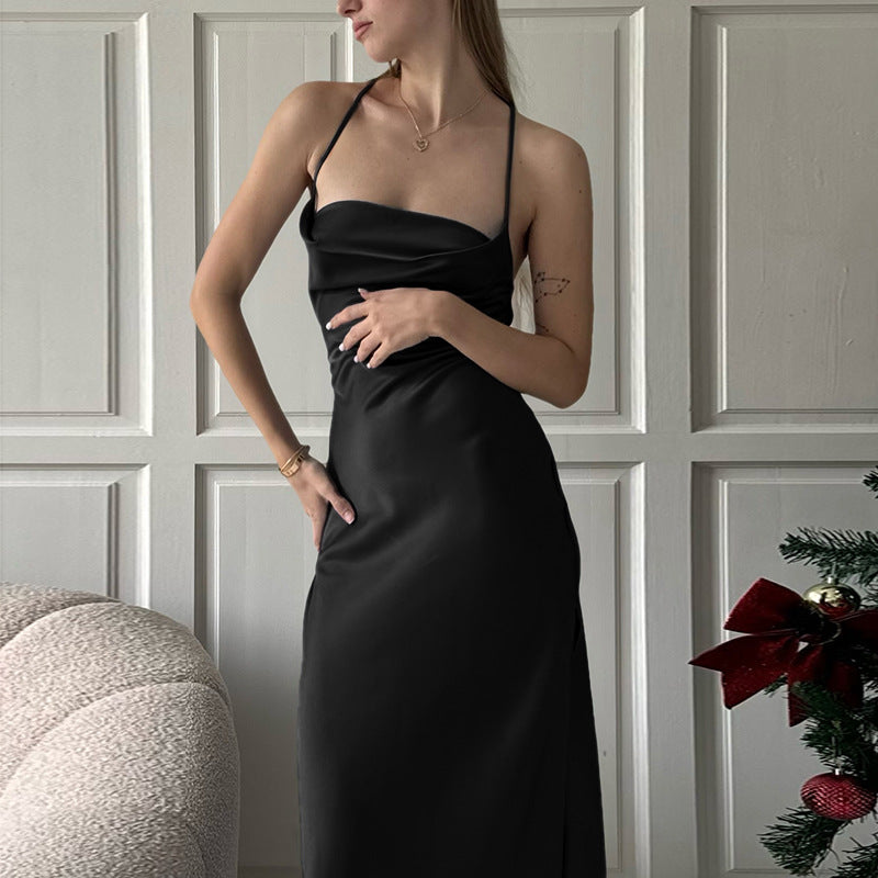 Robe midi en satin élégante avec décolleté Carmen pour femmes Chic und Stil