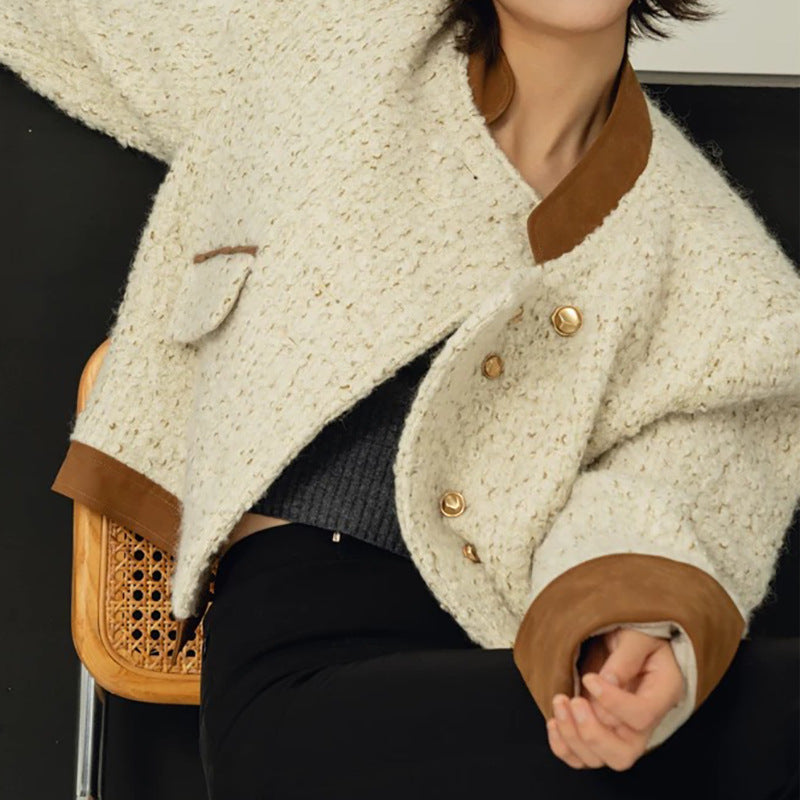Veste cropped texturée pour femmes avec détail en cuir élégant Chic und Stil