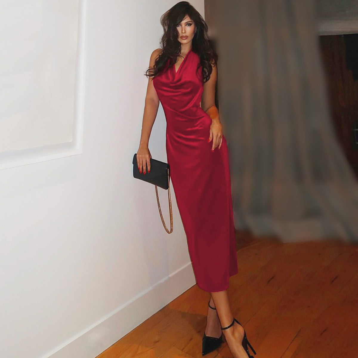 Robe longue en satin élégante pour femmes avec coupe ajustée et jupe évasée Chic und Stil