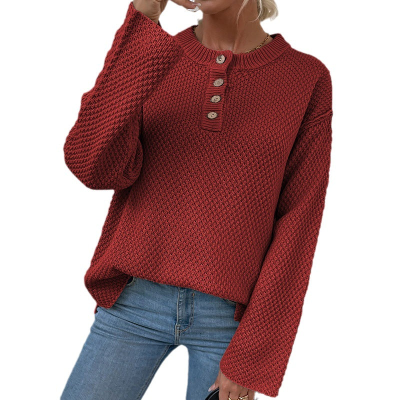 Pull en tricot confortable pour femmes avec patte de boutonnage et manches larges Chic und Stil