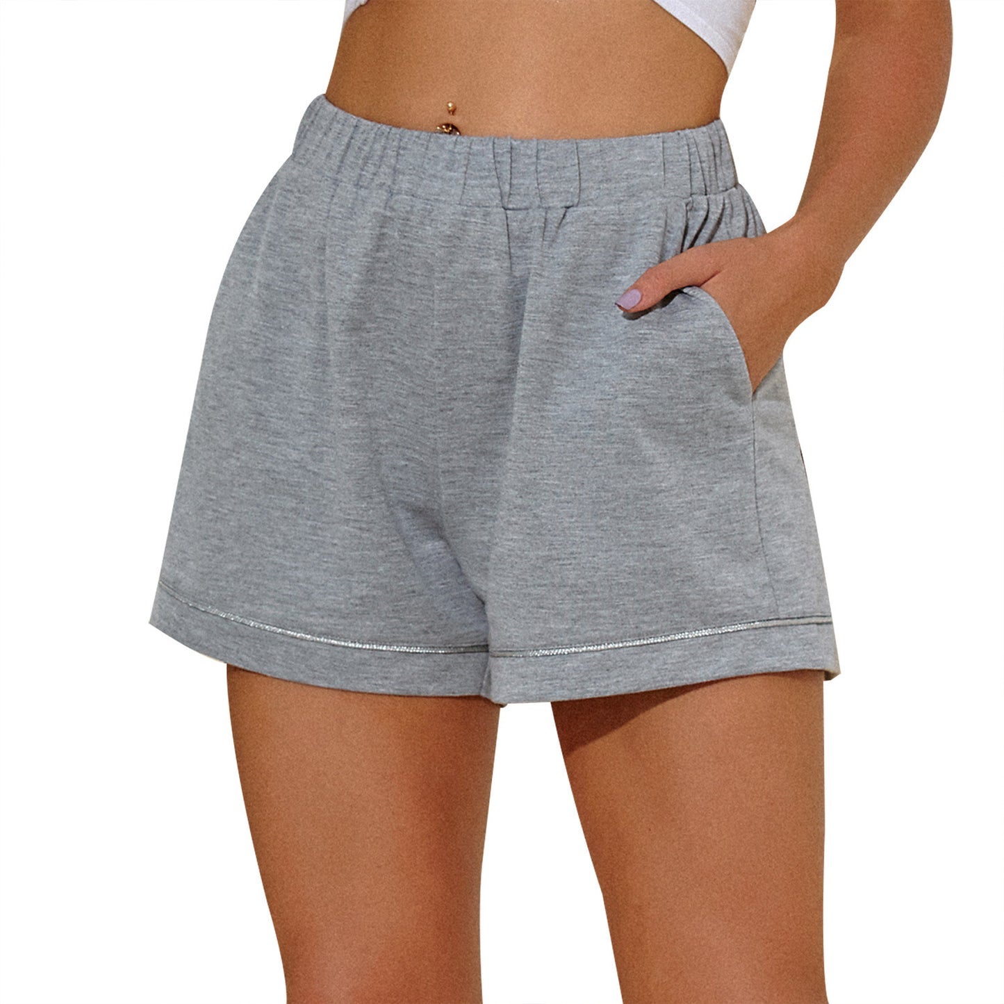 Shorts de sport pour femmes en mélange de coton léger avec taille élastique et poches latérales Chic und Stil