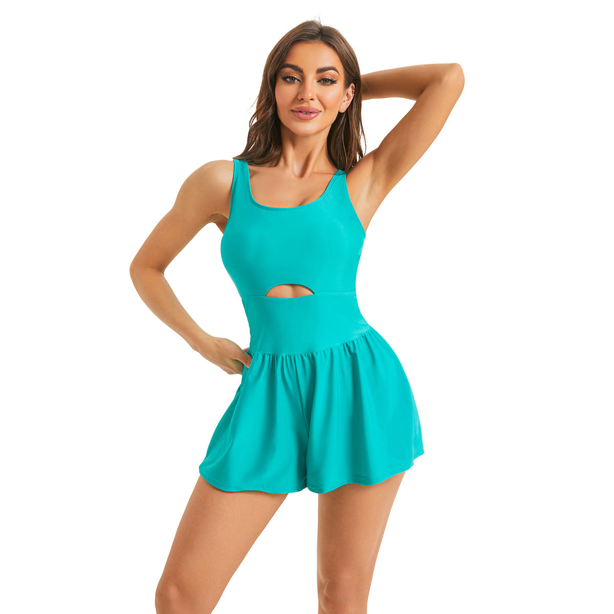 Maillot de bain une pièce pour femmes à haute coupe avec jupette en peluche Chic und Stil