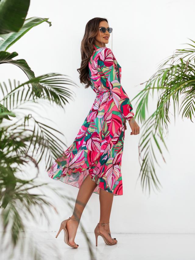 Robe Midi à Manches Longues Florale Chic und Stil