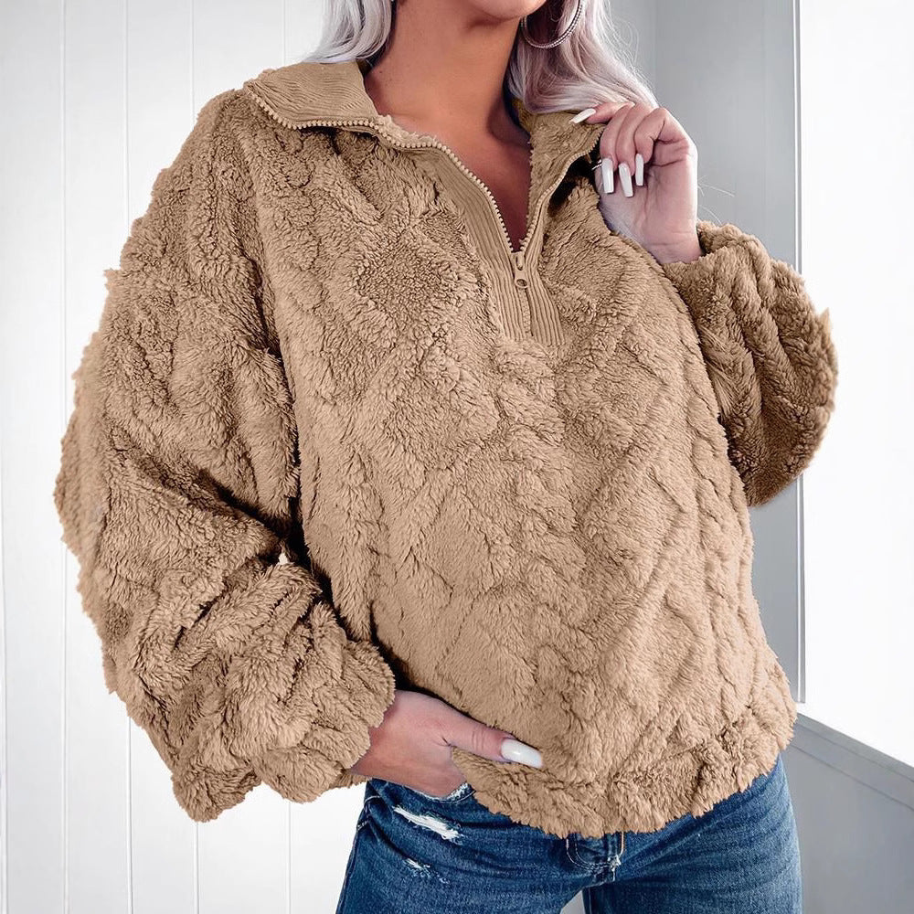 Pull en polaire douillet pour femmes avec fermeture éclair et motif alvéolé Chic und Stil