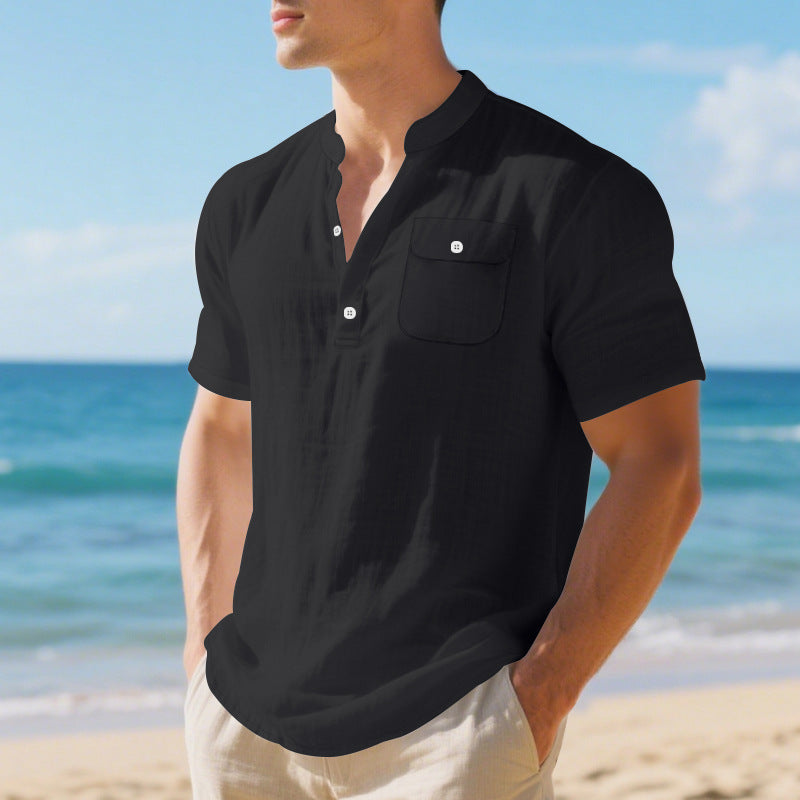 Chemise à manches courtes pour hommes avec col Henley et poche poitrine pratique Chic und Stil