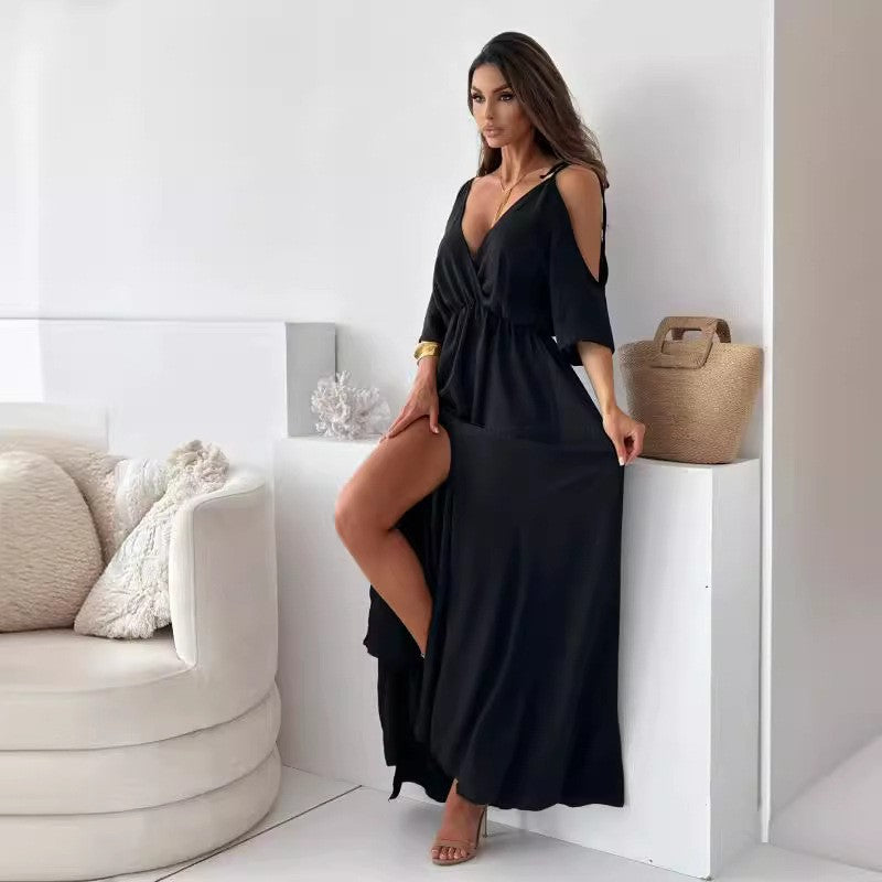 Women's High Slit Maxi Dress with Adjustable Tie Belt Chic und Stil