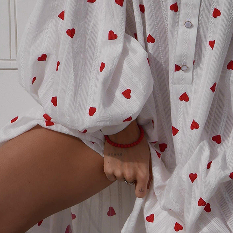 Robe maxi en coton pour dames avec des cœurs et des manches longues Chic und Stil