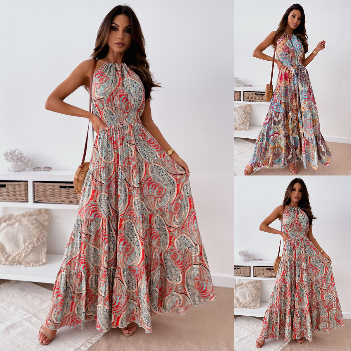Robe maxi pour femmes en style boho avec décolleté nageur et jupe fluide Chic und Stil