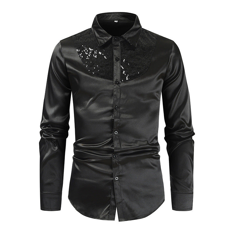 Chemise en satin élégante pour hommes avec inserts en sequins Chic und Stil