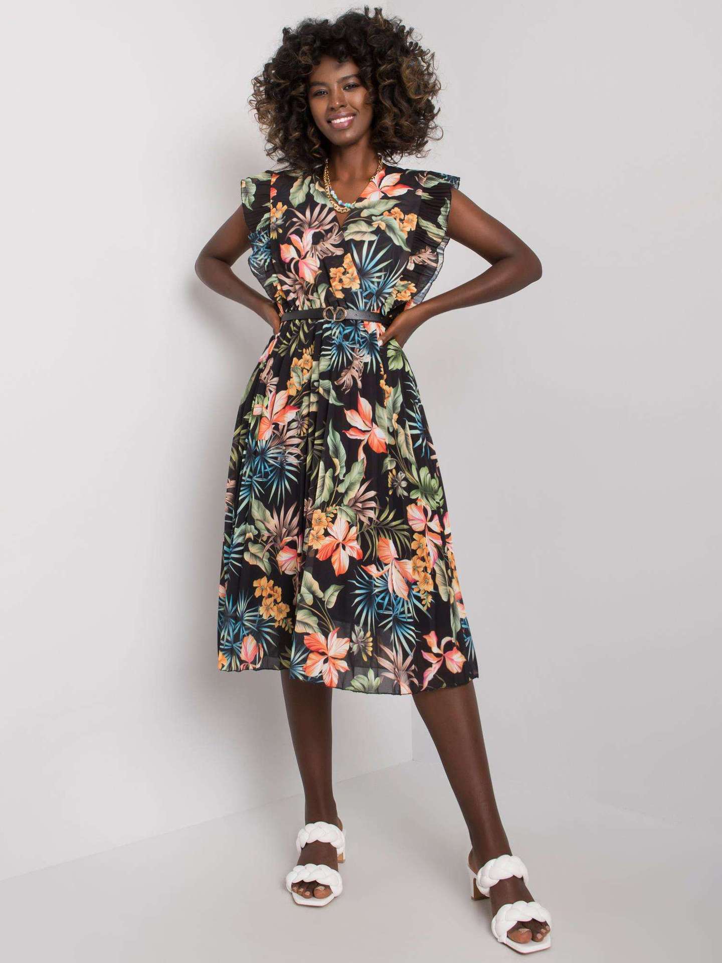 Robe midi à volants à motif floral pour dames Chic und Stil
