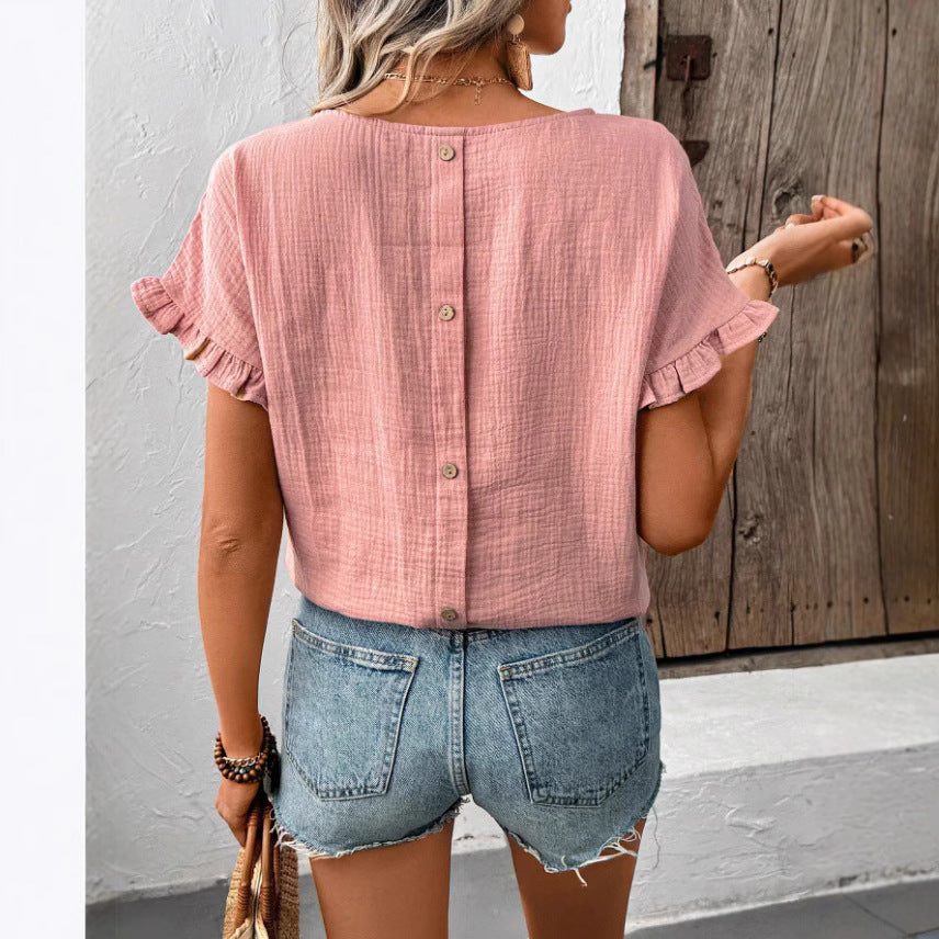 Blouse à manches courtes volants pour femmes avec dos en bouton Chic und Stil