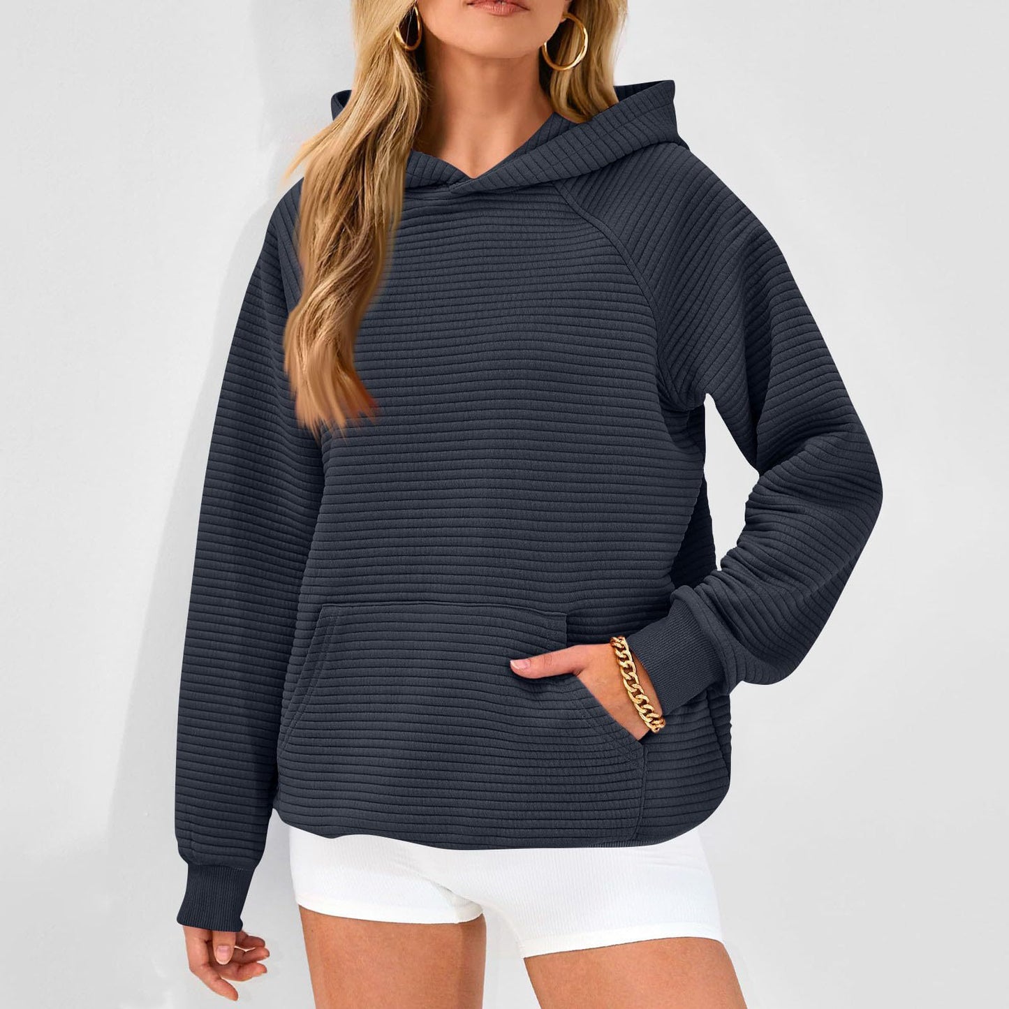 Pull en nid d'abeille douillet pour femmes avec capuche et poche kangourou Chic und Stil