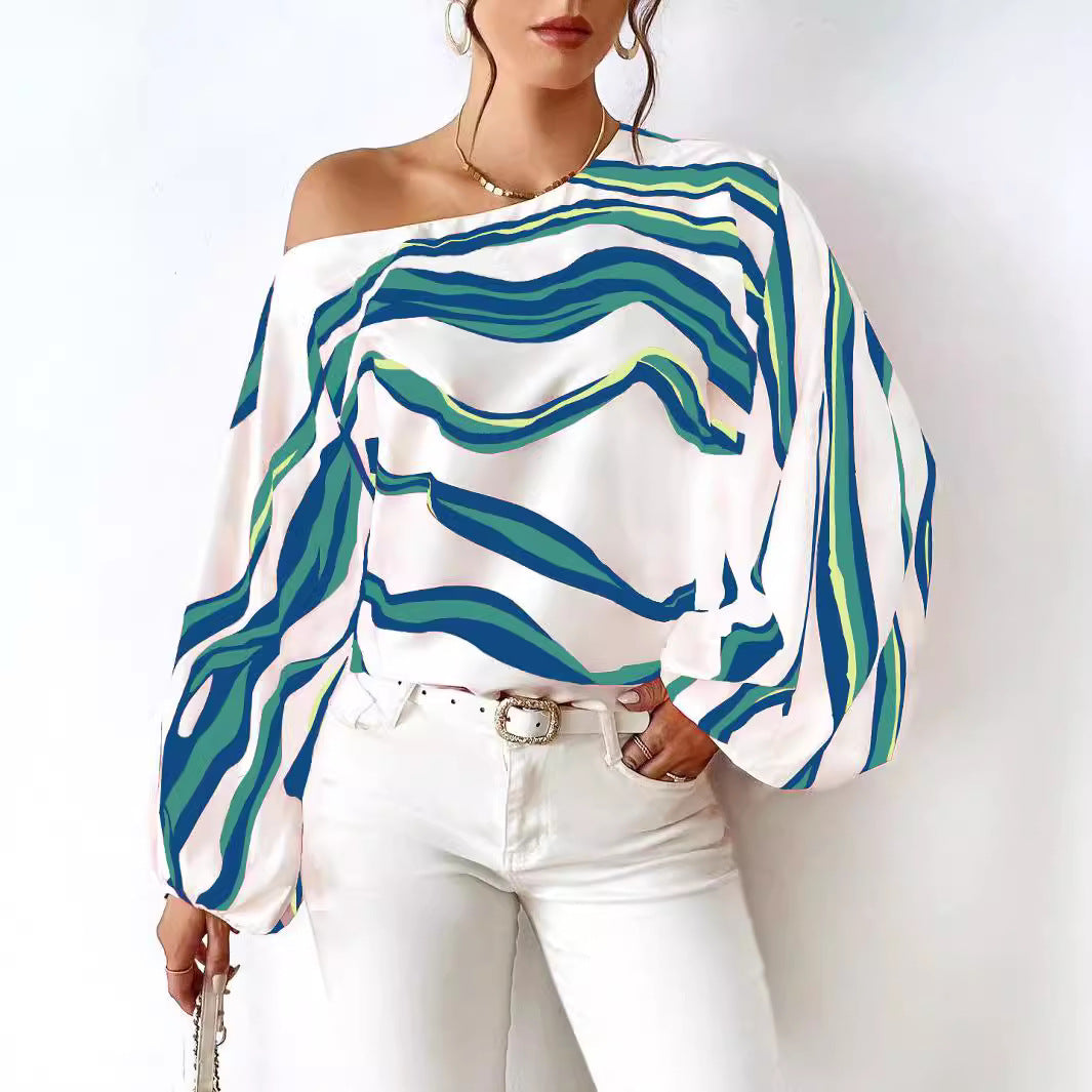 Blouse satin off-shoulder pour femmes avec manches bouffantes Chic und Stil