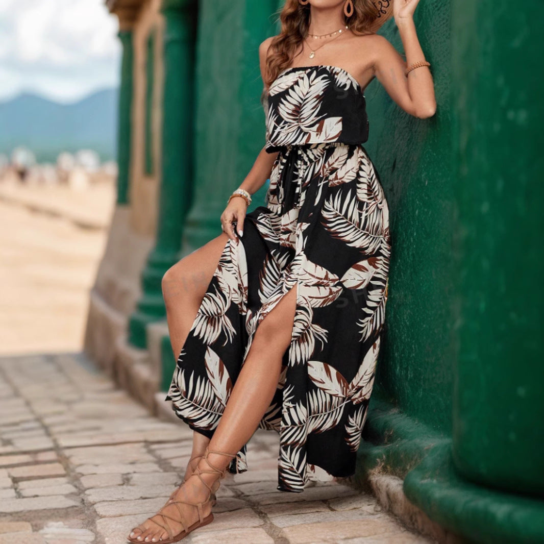 Robe maxi sans bretelles pour femmes avec détail de fente haute Chic und Stil