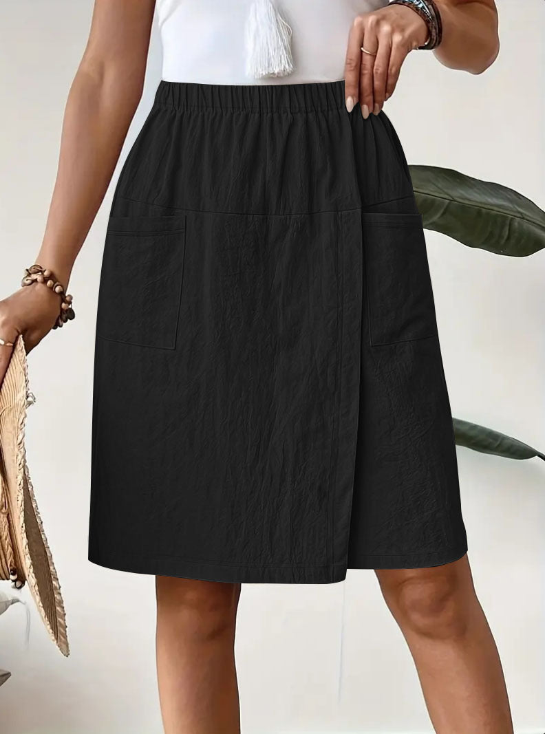 Jupe portefeuille mi-longue pour femmes avec taille élastique et poches pratiques Chic und Stil