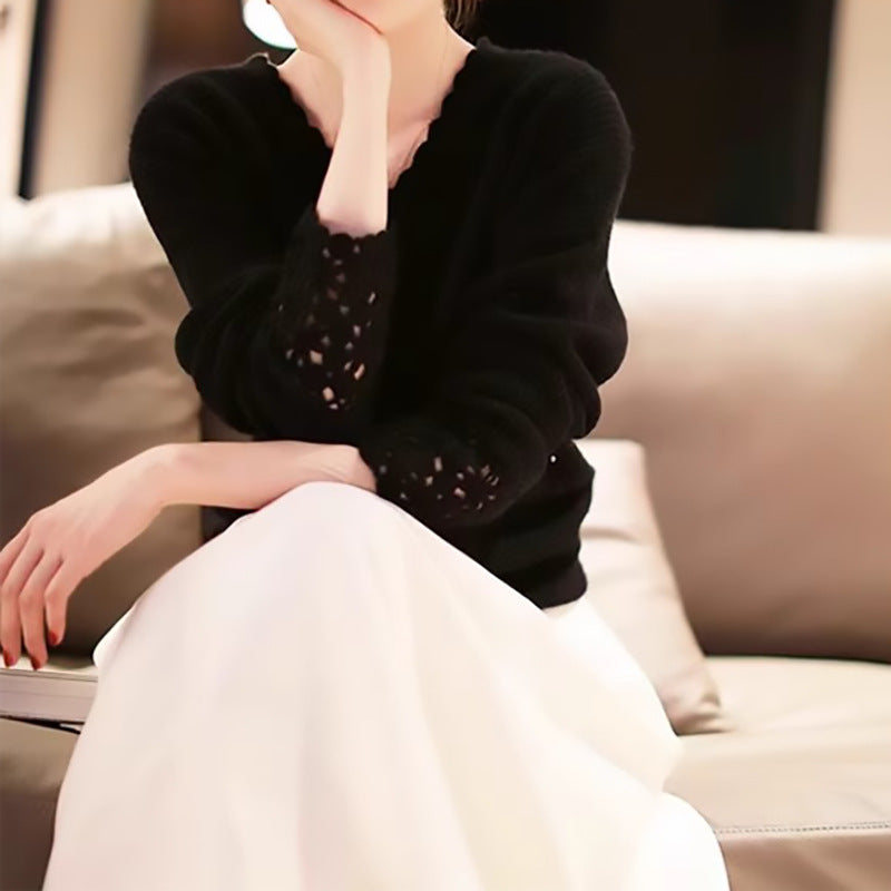 Pull élégant pour femme avec manches en crochet Chic und Stil