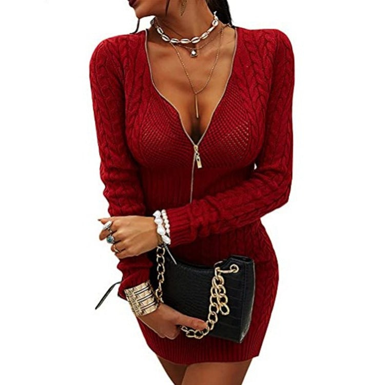 Robe en tricot pour femmes avec fermeture éclair et manches longues Chic und Stil
