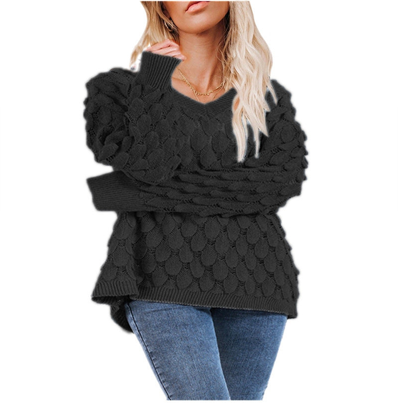 Pull femme avec texture et décolleté en V Chic und Stil