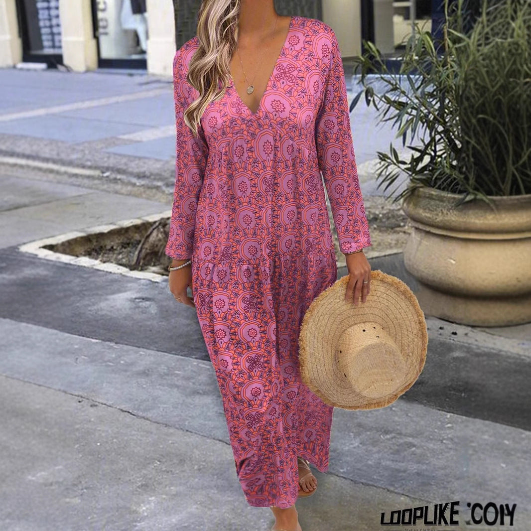 Robe maxi femme avec décolleté en V profond et motif floral Chic und Stil