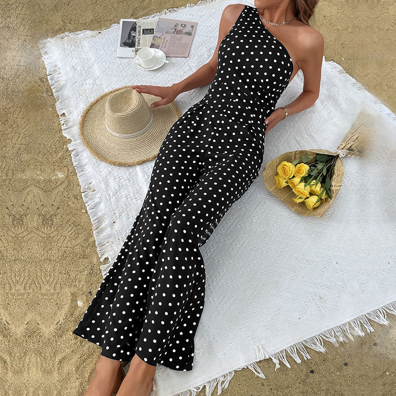 Robe maxi à pois asymétrique pour femmes Chic und Stil