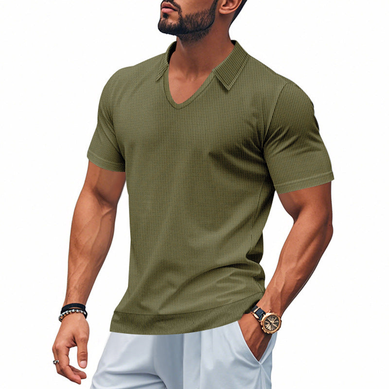 Chemise à col en V à manches courtes pour hommes avec design texturé Chic und Stil