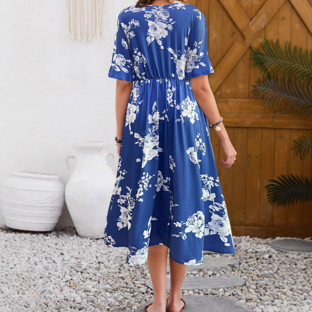 Robe midi pour femmes avec motif floral et taille élastique Chic und Stil