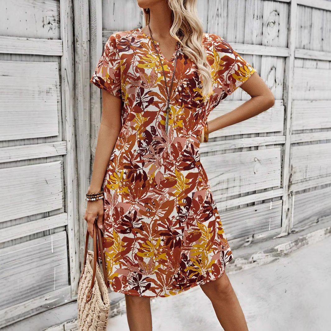 Robe midi pour femmes avec motif floral et décolleté en V moderne Chic und Stil