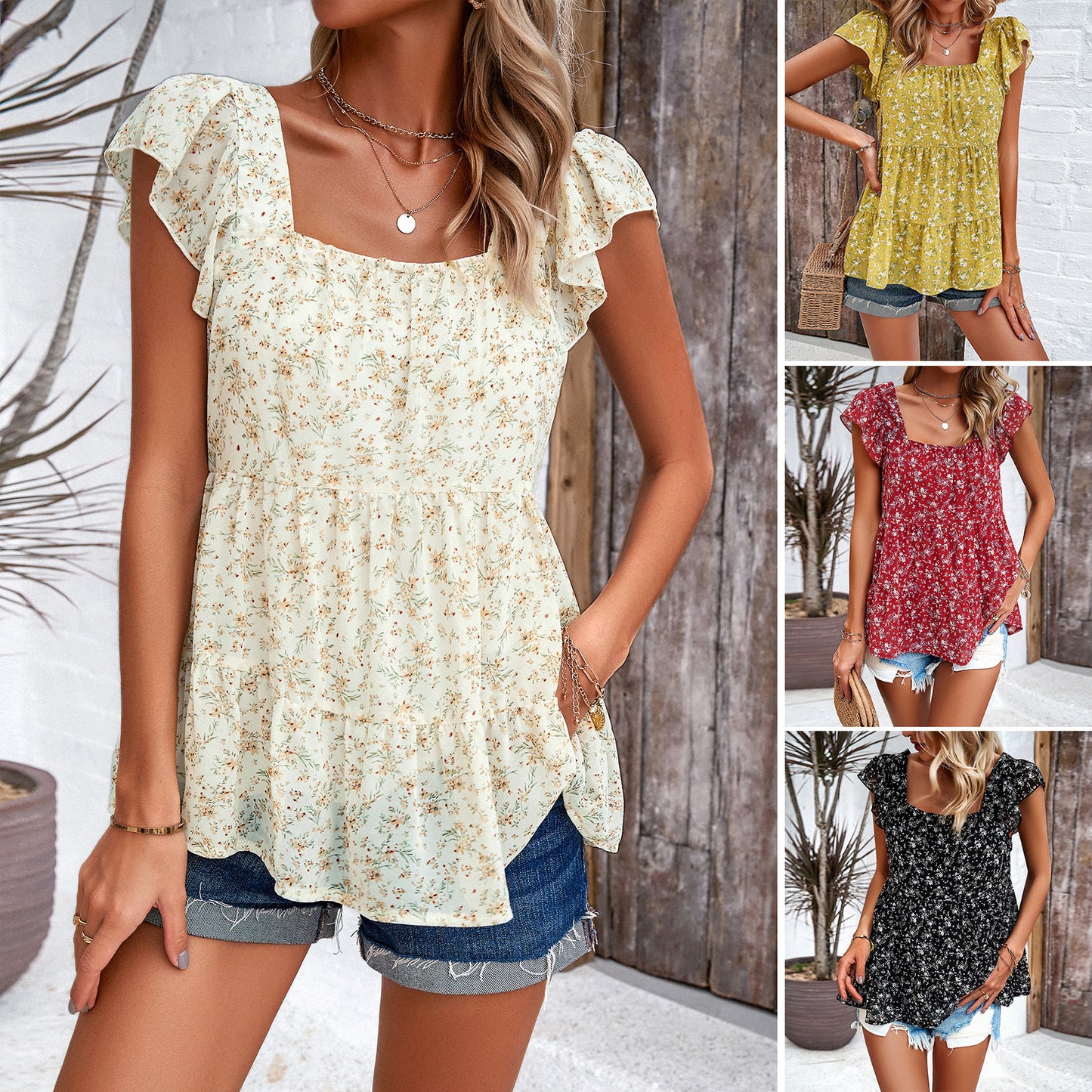 Blouse aérienne pour femmes avec détails volants et motif floral Chic und Stil