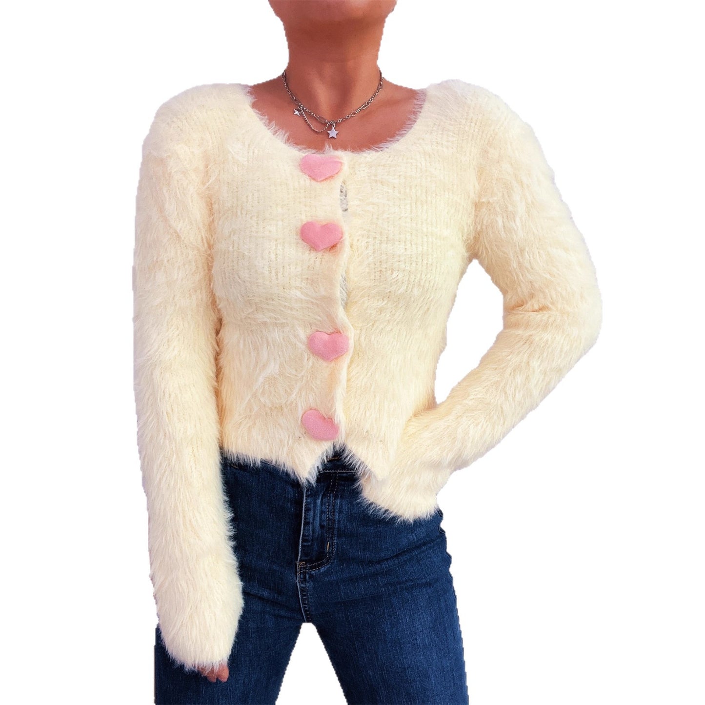 Pull en tricot confortable pour femmes avec boutons en forme de cœur Chic und Stil