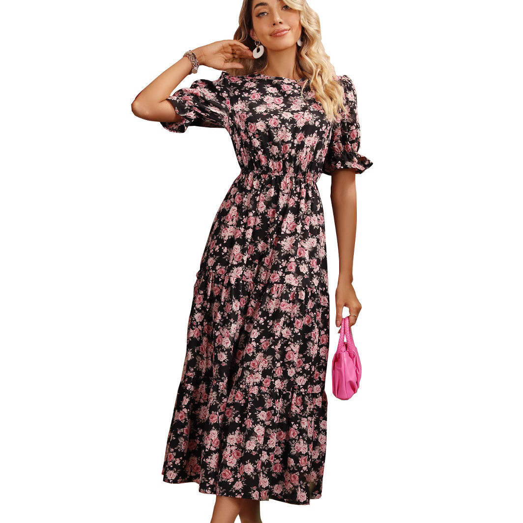 Robe maxi femme avec motifs floraux et ceinture à taille cinchable Chic und Stil