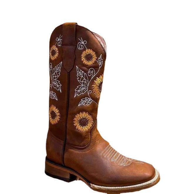 Bottes de cowboy pour femmes avec design floral brodé et robuste talon bloc Chic und Stil