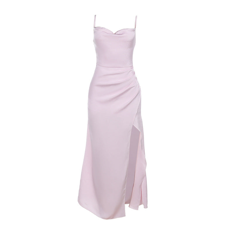 Robe Maxi Drapée Satin Lisse Femme Chic und Stil