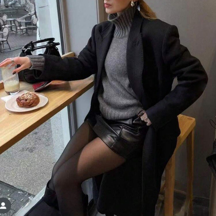Dames Pull encolure cheminée de haute qualité à coupe décontractée oversized Chic und Stil