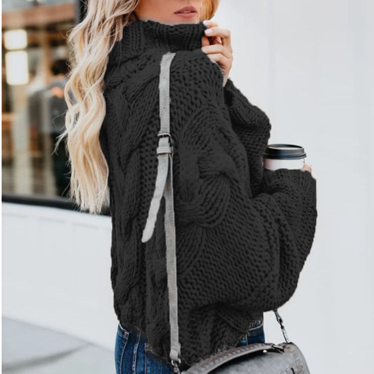 Pull-over à grosse maille pour femmes avec col montant et motif torsadé Chic und Stil