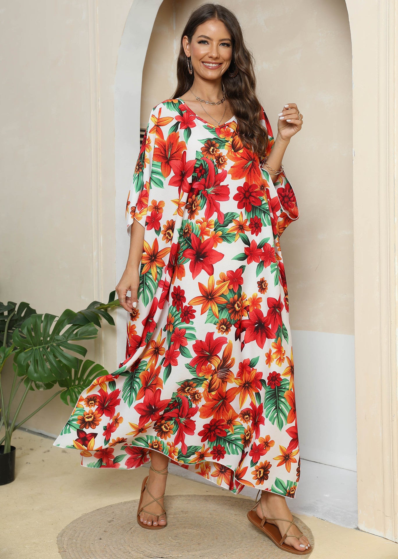 Robe Maxi Kaftan Imprimé Floral Femme Chic und Stil