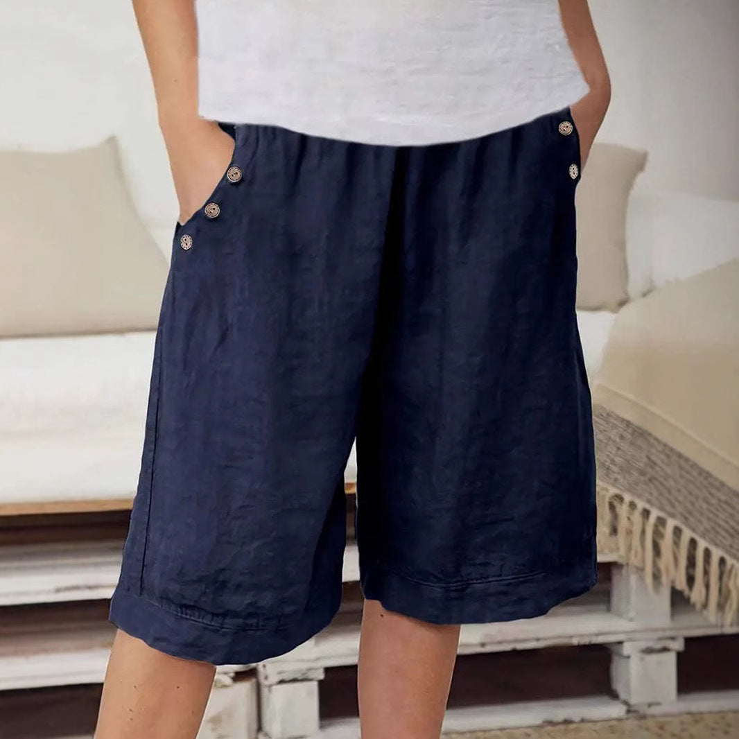 Shorts en lin à boutons devant décontractés pour femmes Chic und Stil