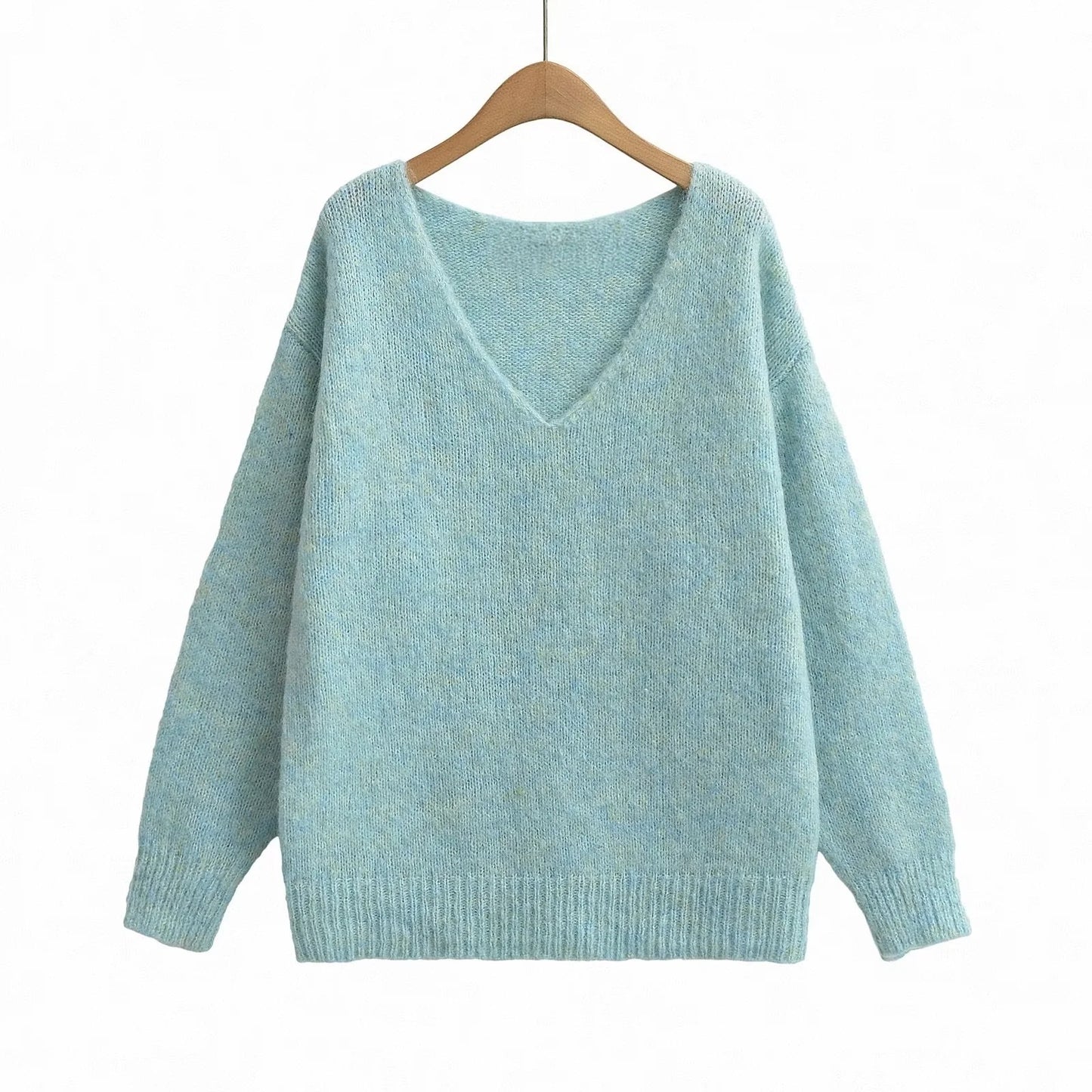 Pull oversized à col en V pour dames en tricot doux Chic und Stil
