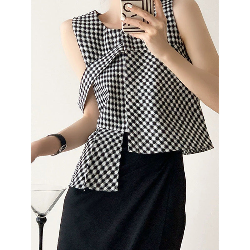 Haut asymétrique en gingham élégant pour femme Chic und Stil